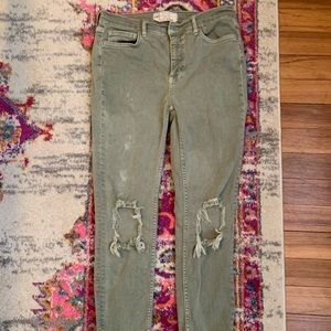 Free People Green Ripped Knee Jeans
